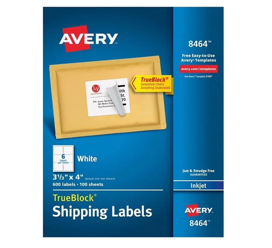 Avery White Inkjet Shipping Labels, 3-1/3" x 4", 600 per Box - Label Ij Ship Wht 600ct - Image 1