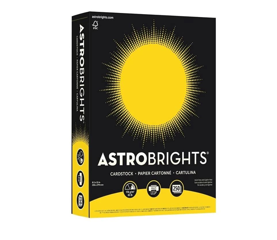 Wausau Papers Astrobrights Cover Stock 65 Lb, Letter Size (8.5x11), Solar Yellow, 250 Sheets/Box - PAPER,ASTROBRT #65,LTR,SL - Image 1