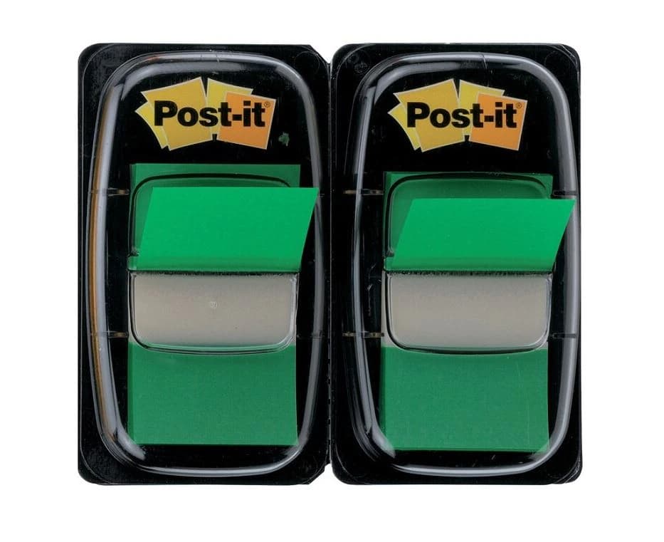 Post-it Flags, 1 in x 1 7/10 in, Green, 50 Flags/Pad, 2 Pads/Pack, 2/Package - Flag Tape In Disp Gre - Image 1
