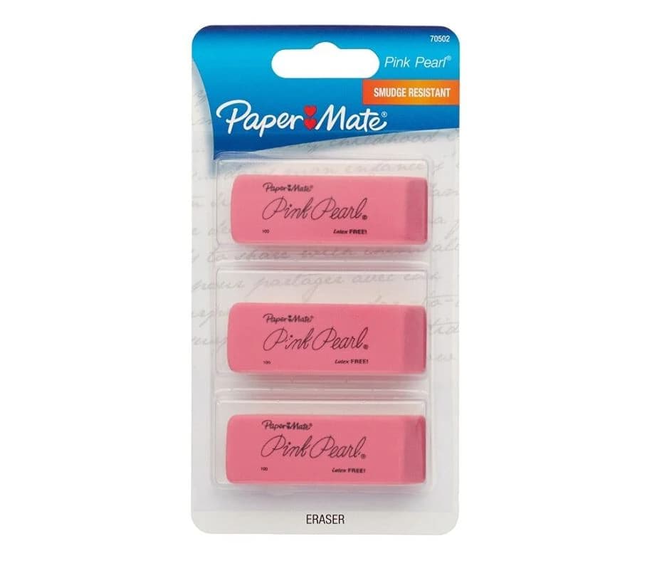 Paper Mate Pink Pearl Erasers, Medium, 3/Pack - Eraser Pcl Med Pnk Pearl - Image 1