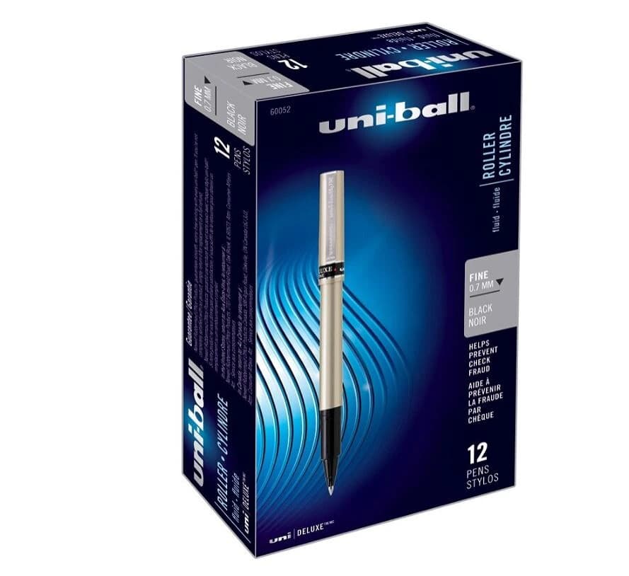 uni-ball Deluxe Rollerball Pen, Fine Point 0.7 mm, Black, 12/Pack - Pen Rb Deluxe Fine Dz Bla - Image 1