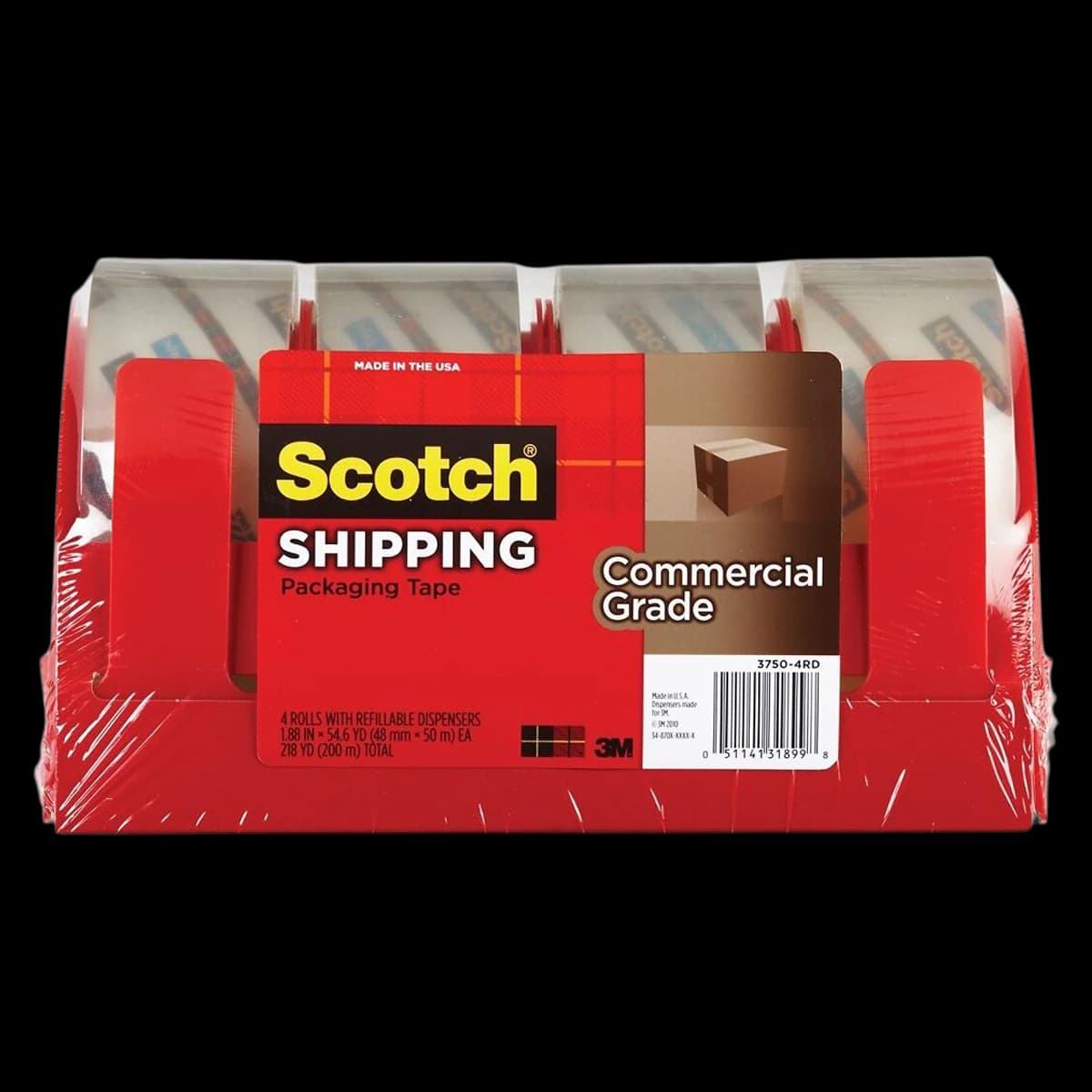 3M Packaging Tape with Dispenser, Clear, 1 7/8 in x 54.6 Yd, 4/Pack - Tape Packing Transparent - Image 1
