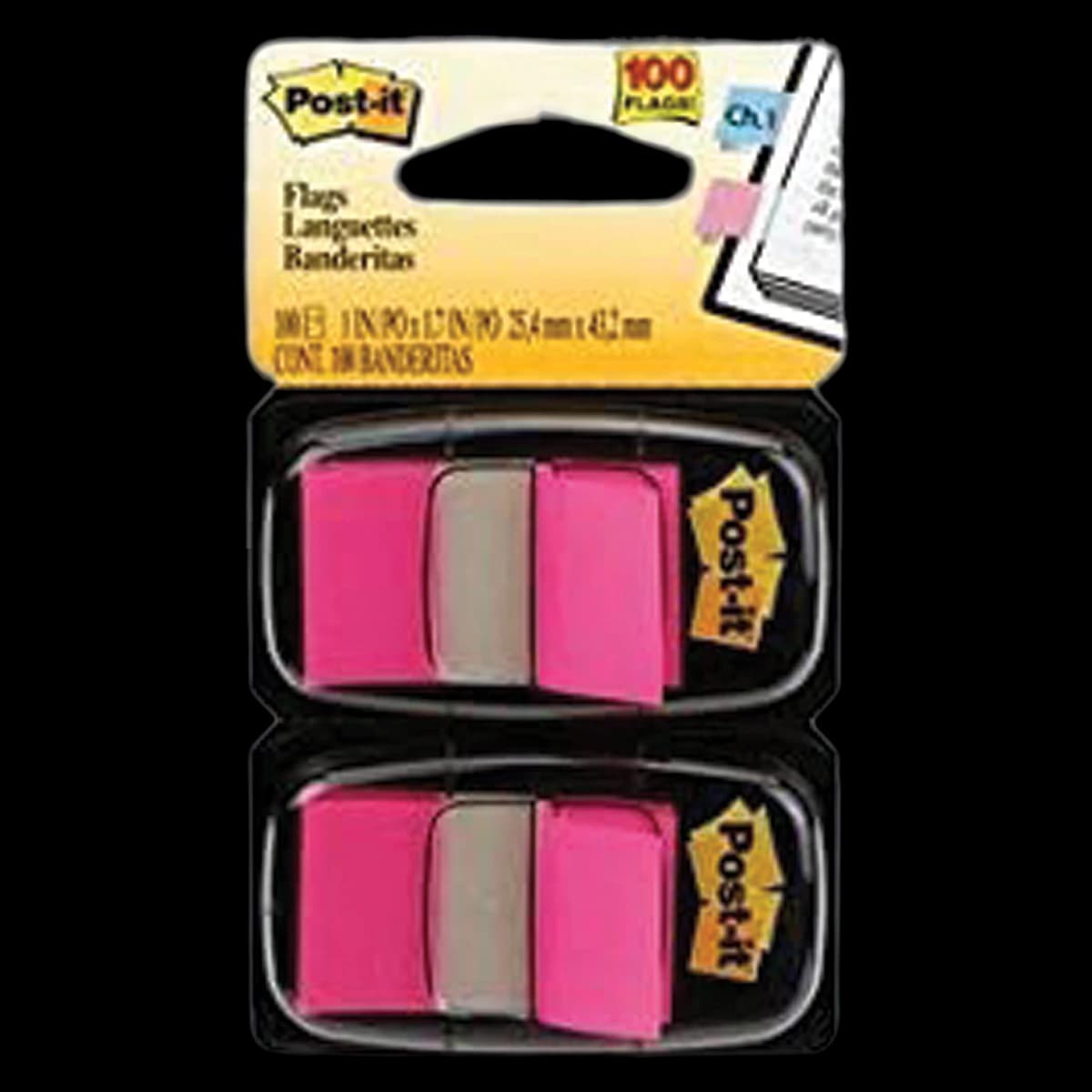 Post-it Flags, 1 in x 1 7/10 in, Neon Pink, 50 Flags/Pad, 2 Pads/Pack, 2/Package - Flag Tape In Disp Neon Pn - Image 1