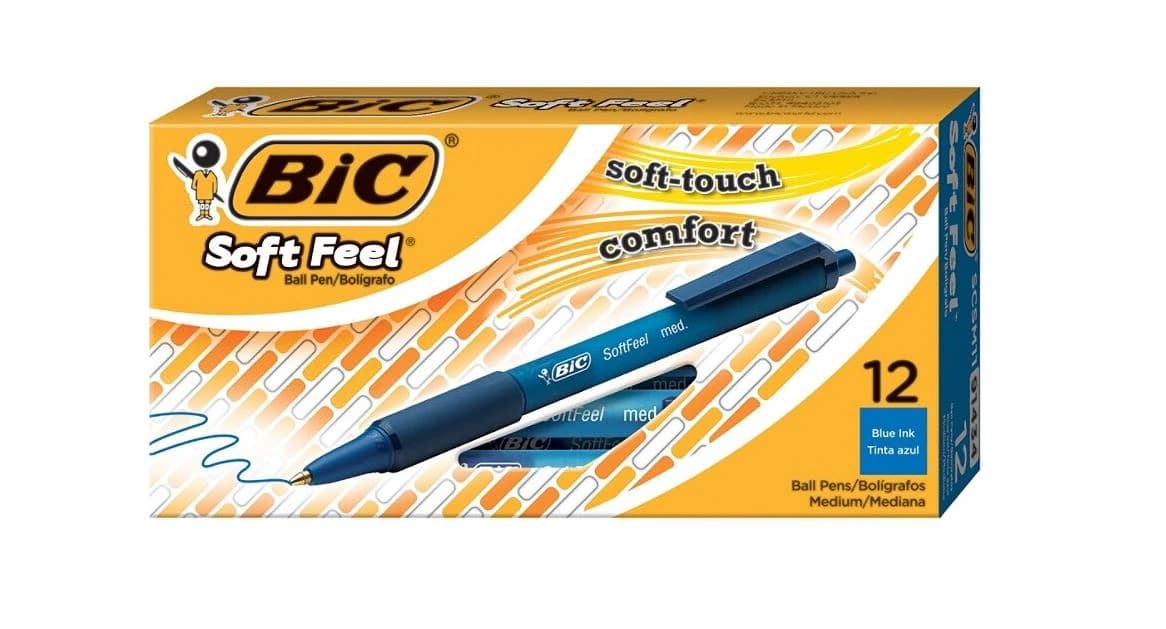 BIC Soft Feel Retractable Ballpoint Pen, Medium Point 1.0mm, Blue, 12/Pack - Pen Retractable Ballpoint - Image 1