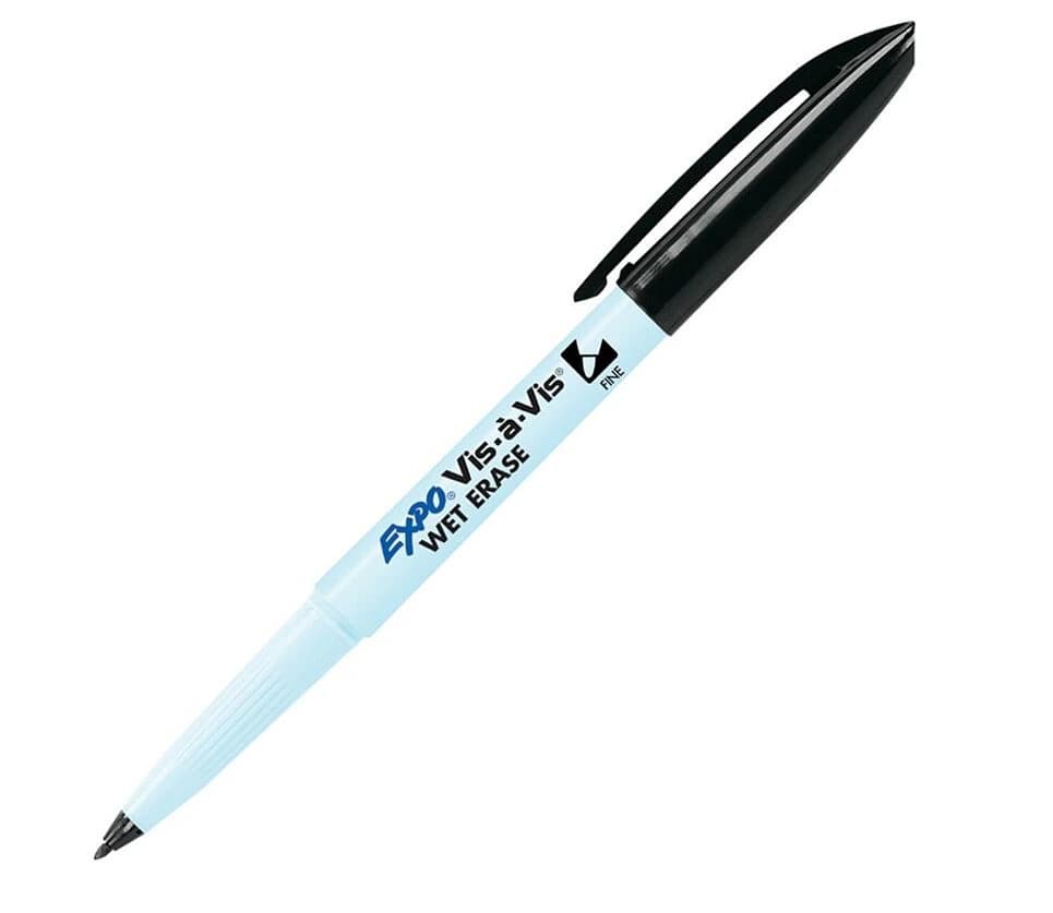 EXPO Vis-A-Vis Wet-Erase Fine-Tip Markers, Black, 12/Box - Pen Ohp Fn Vis-I-Vis - Image 1