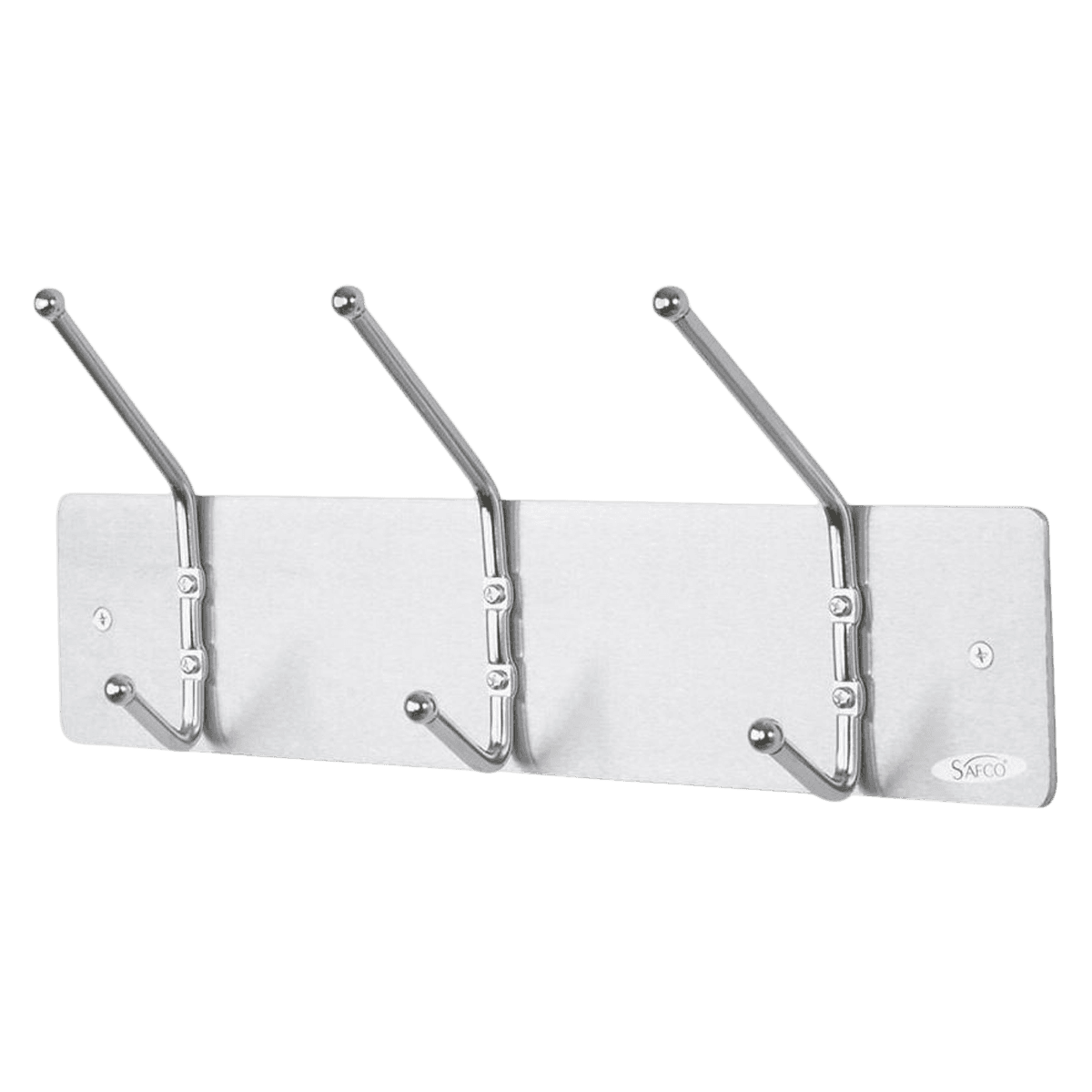 Safco Products Metal Wall Coat Rack, 3 Hooks, Satin Aluminum Finish - RACK,COAT,3HK,SAM - Image 1