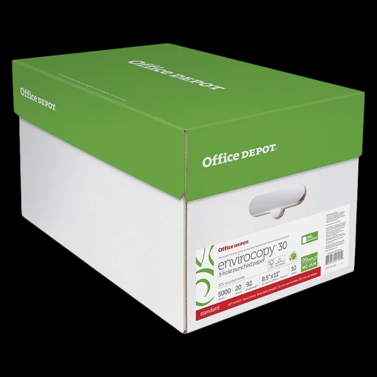 Office Depot Paper Copy Recycled, 3-Hole Punched, Letter, 20 Lb, 500 Sheets/Ream, 10/Box - Paper Copy Recycled 3hp 8 - Image 1