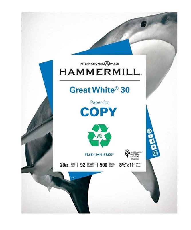Hammermill Great White Copy Paper, Letter Size, 20 lb, 92 Brightness, 500 Sheets/Ream, 01KEZKNT8G9GE7CXE5MW0SZBN8 - Paper Ltr 20# Recy Ream W - Image 1