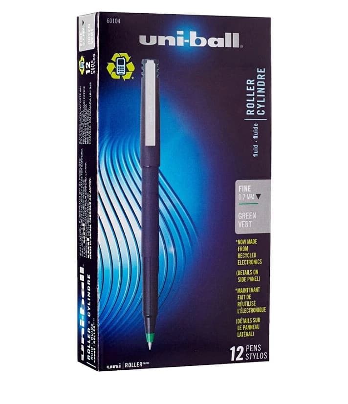 uni-ball Rollerball Fine Point Pen, 0.7 mm, Green, 12/Pack - Pen Ball Uniball Fine Dz - Image 1