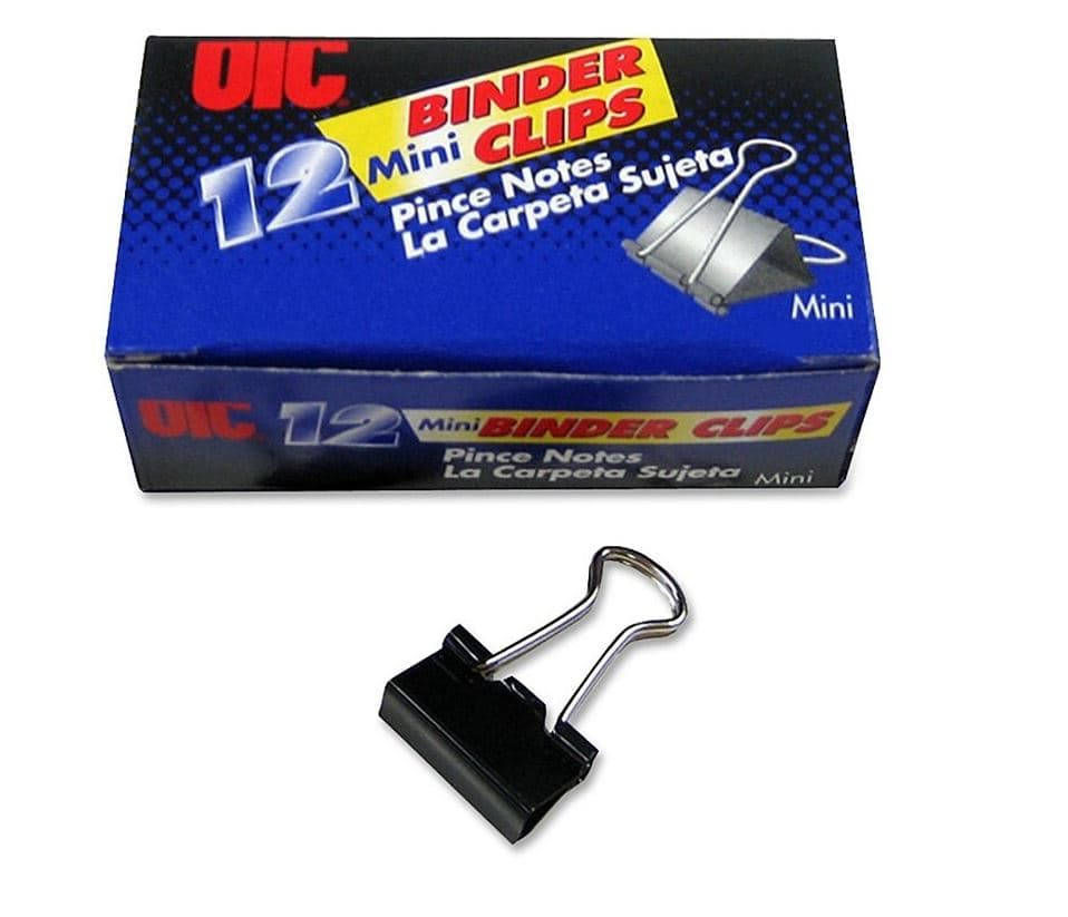 Officemate OIC Binder Clips Mini, 9/16 in, Black, 12/Box - Clip Binder Mini 1/4in 12 - Image 1