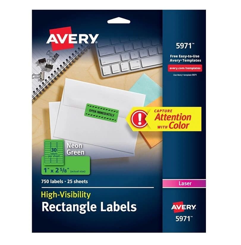 Avery Laser Address Labels, Neon Green, 1" x 2 5/8", 750/Pack - Label Lsr Addr Flo Grn 75 - Image 1
