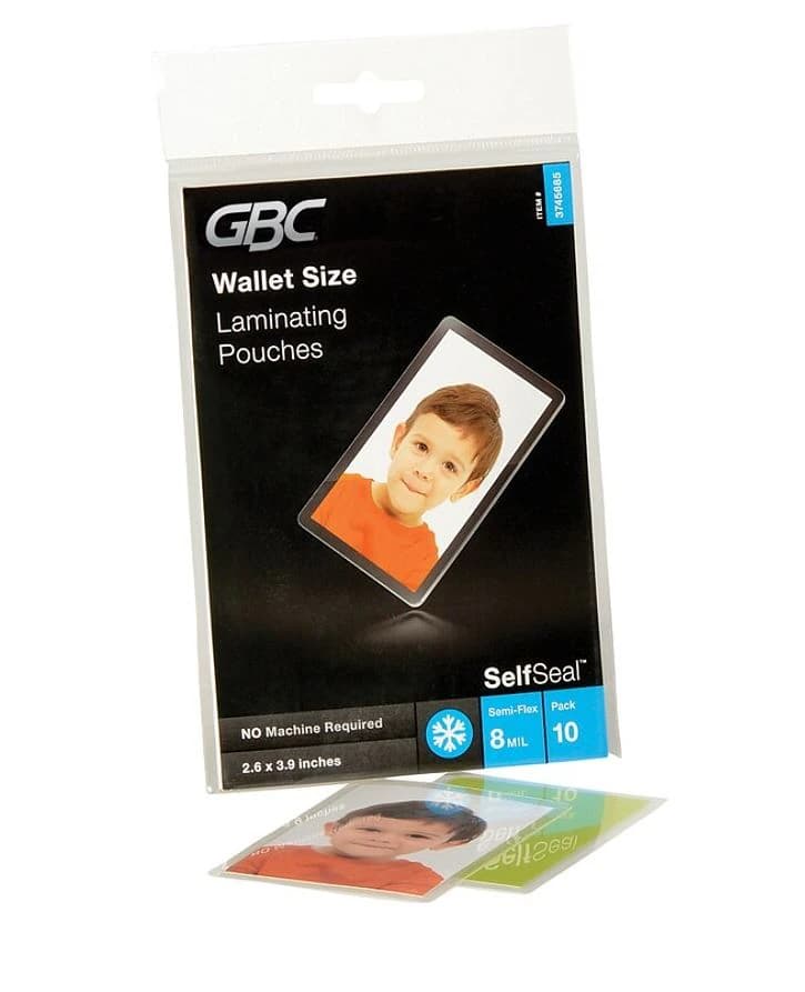 GBC SelfSeal Laminating Sheet, Card Size, 3.88 in x 2.38 in, 10/Pack - Pouch Self Adhesive Walle - Image 1