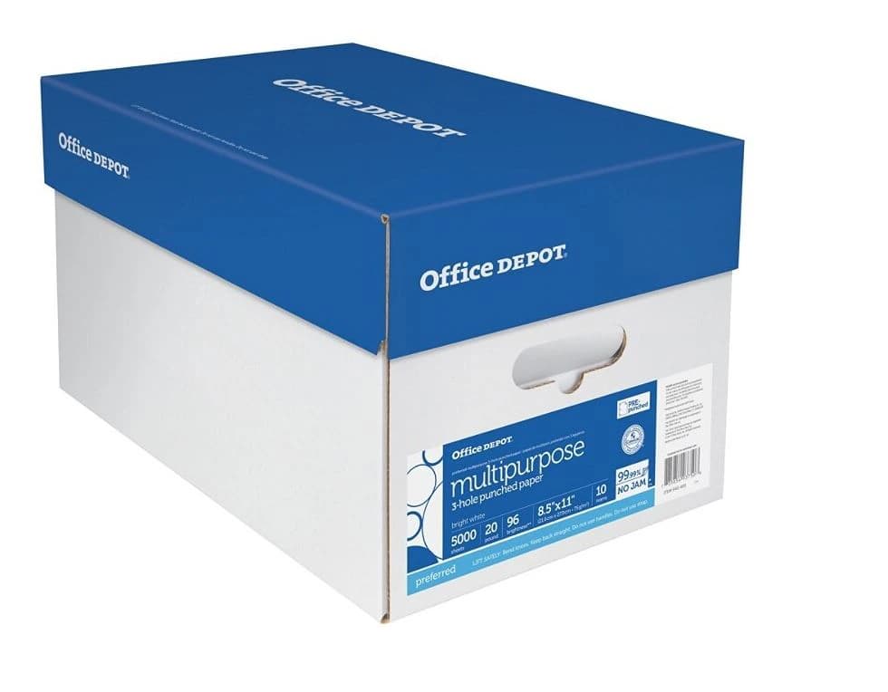 Office Depot Paper Copy 20lb X-Bright 3-Hole Punched, 8.5x11, 5000/Case - Paper Copy 20lb X-Bright 3-Hol - Image 1