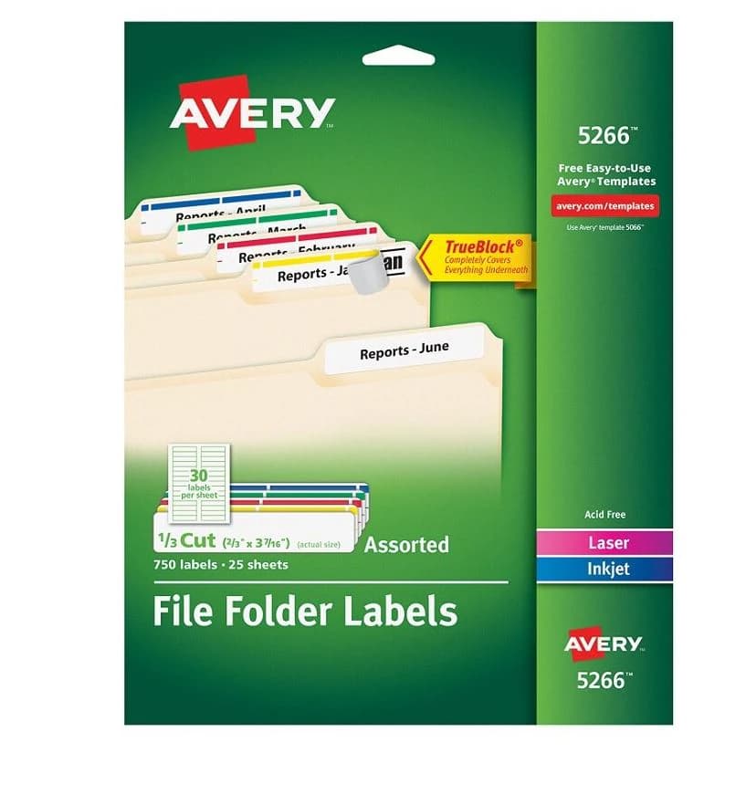 Avery File Folder Labels, 2/3" x 3 7/16", Assorted Colors, 750 Labels per Pack - Label Lsr File Astd 750ct - Image 1