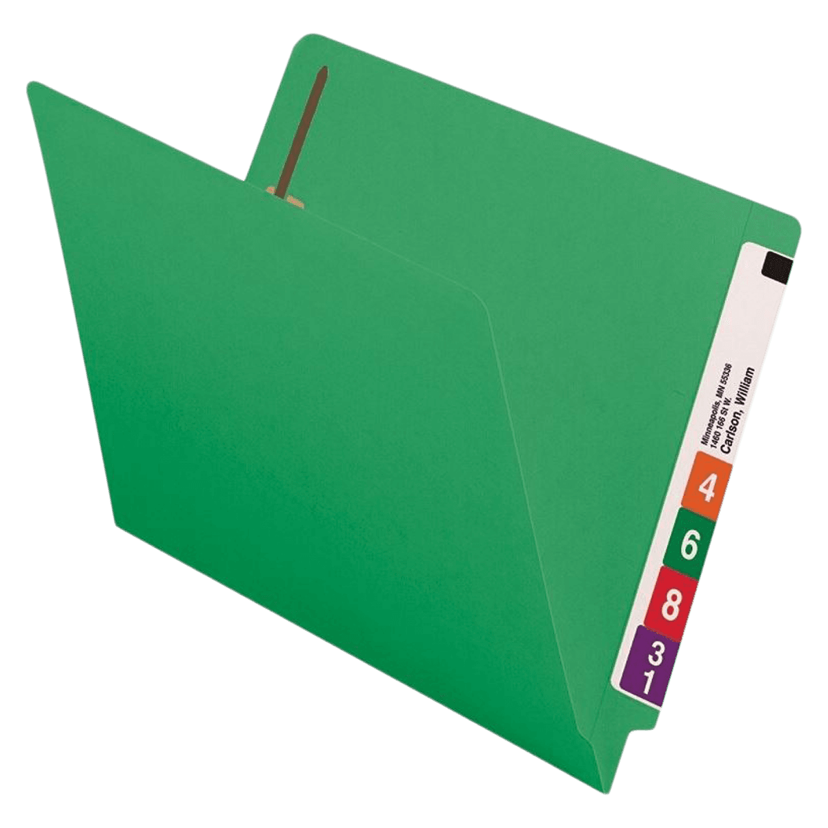 Smead End-Tab Folder with Fasteners, Letter Size, Green, 50/Pack, 50/Box - Folder 2 Endtab 2 Fastnr - Image 1