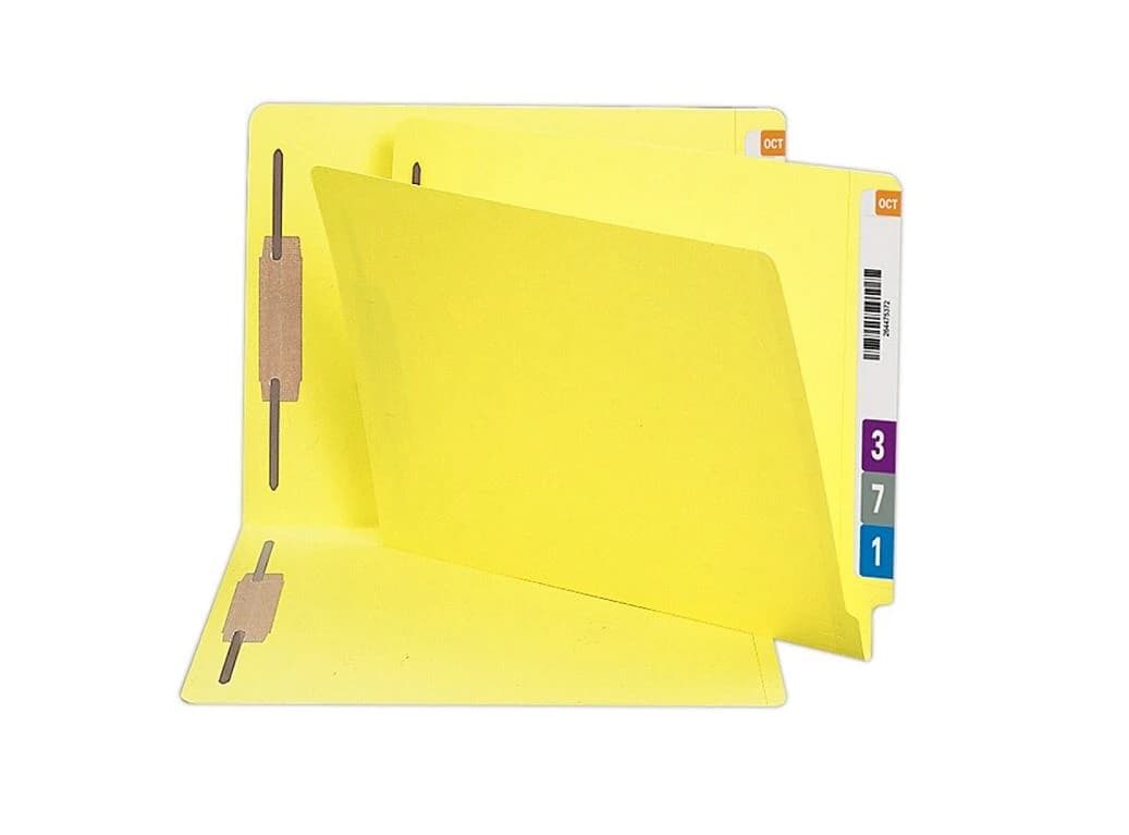 Smead End-Tab Folder with Fasteners, Letter Size, Yellow, 50 per Box - Folder 2 Endtab 2 Fastnr - Image 1