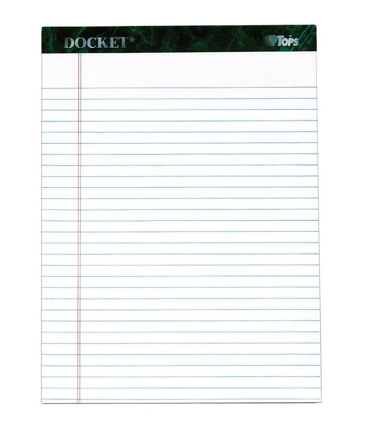Tops Docket Legal Ruled Pads, 8.5 x 11.75 in, 50 Sheets, White, 12/Package - Pad Perf Dkt 8.5x11 Wht L - Image 1