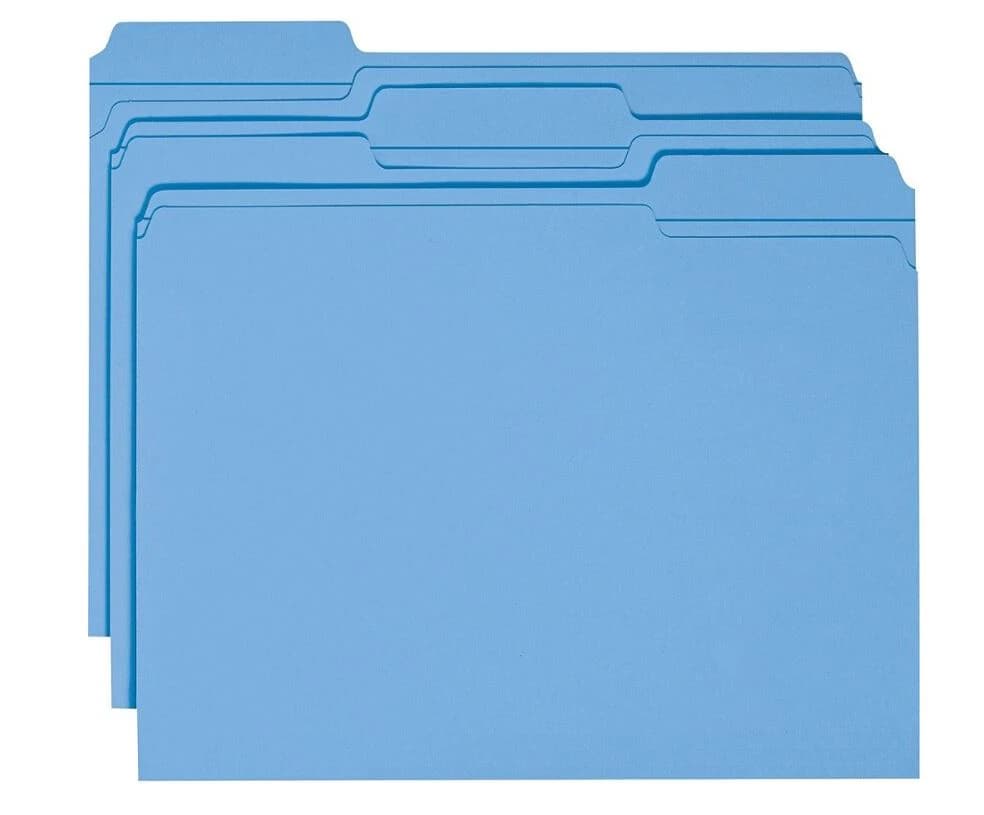 Smead Color File Folder, Letter Size, 1/3 Cut Tab, Blue, 100 per Box - Folder Ltr Dbl 11pt 1/3 B - Image 1