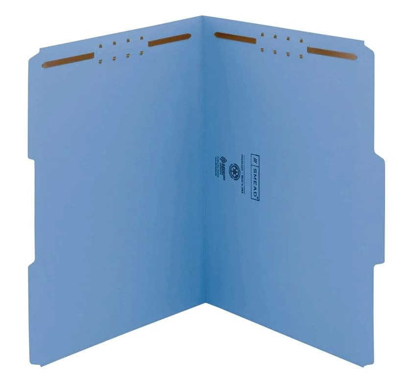 Smead Reinforced Tab Folder, Letter Size, 1/3 Cut, Blue, 50/Pack, 50/Box - Folder Ltr W/Fastener Blu - Image 1