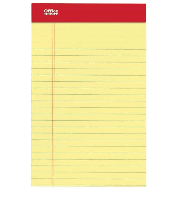Office Depot Junior Perforated Pads, 5" x 8", Narrow Ruled, 50 Sheets, Canary Yellow, 12/Pack - Junior Perforated Pads 5"x8" - Image 1