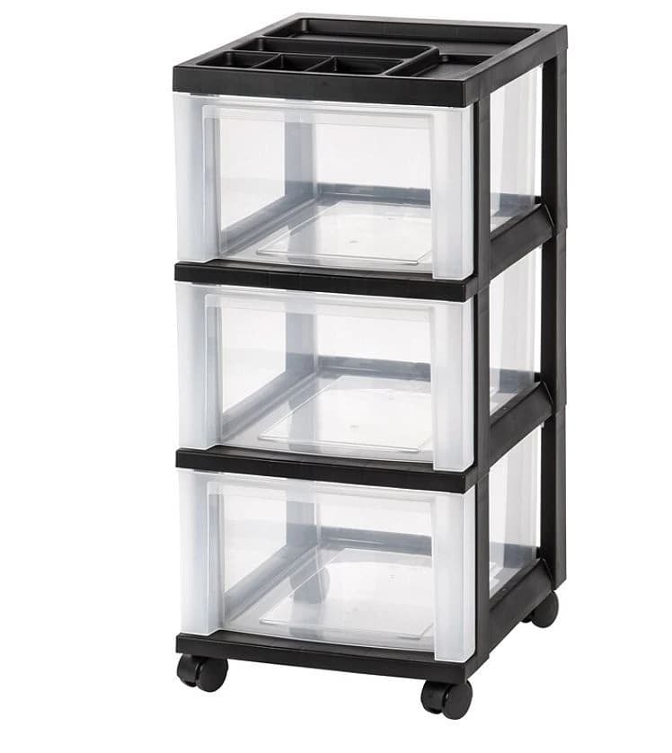 Med Plastic Storage Cart, 3 Drawers, Black/Clear, Each - Med Plastic Storage Cart - Image 1