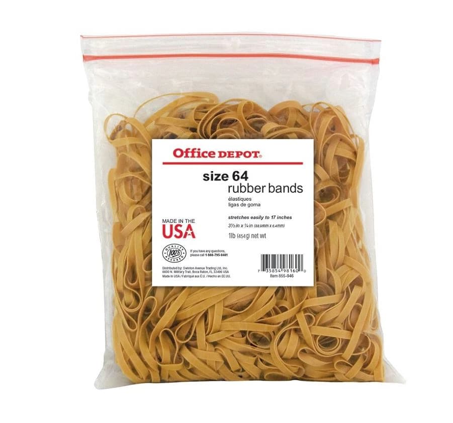 Rubber Bands #64, 3 1/2" x 1/4", Crepe, 1 lb Bag, 425/Pk - Rubber Bands In 1 lb Bag #64 - Image 1