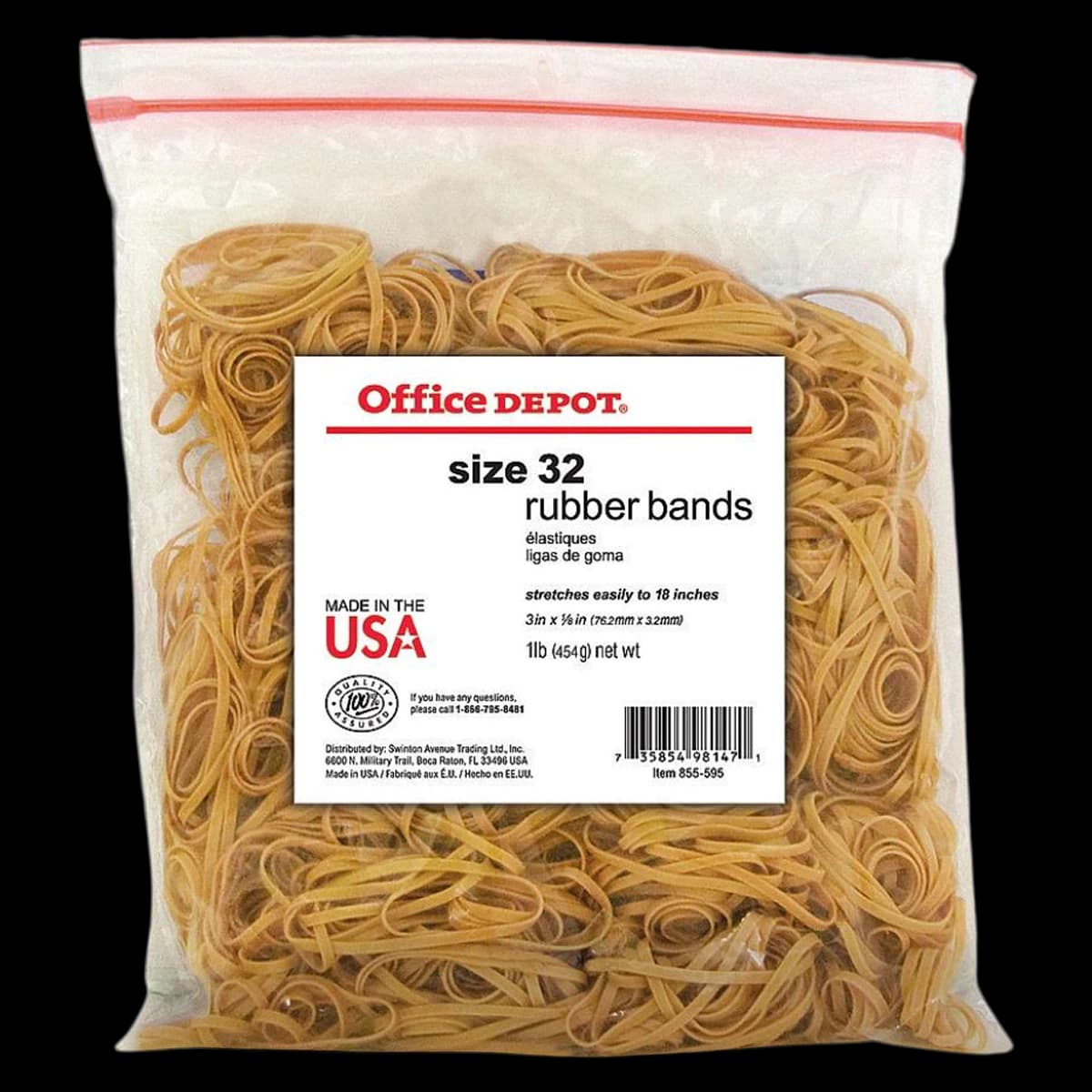 Office Depot Brand Rubber Bands #32, 3" x 1/8", Crepe, 1 lb Bag, 950/Pk - Rubber Bands In 1 lb Bag #32 - Image 1