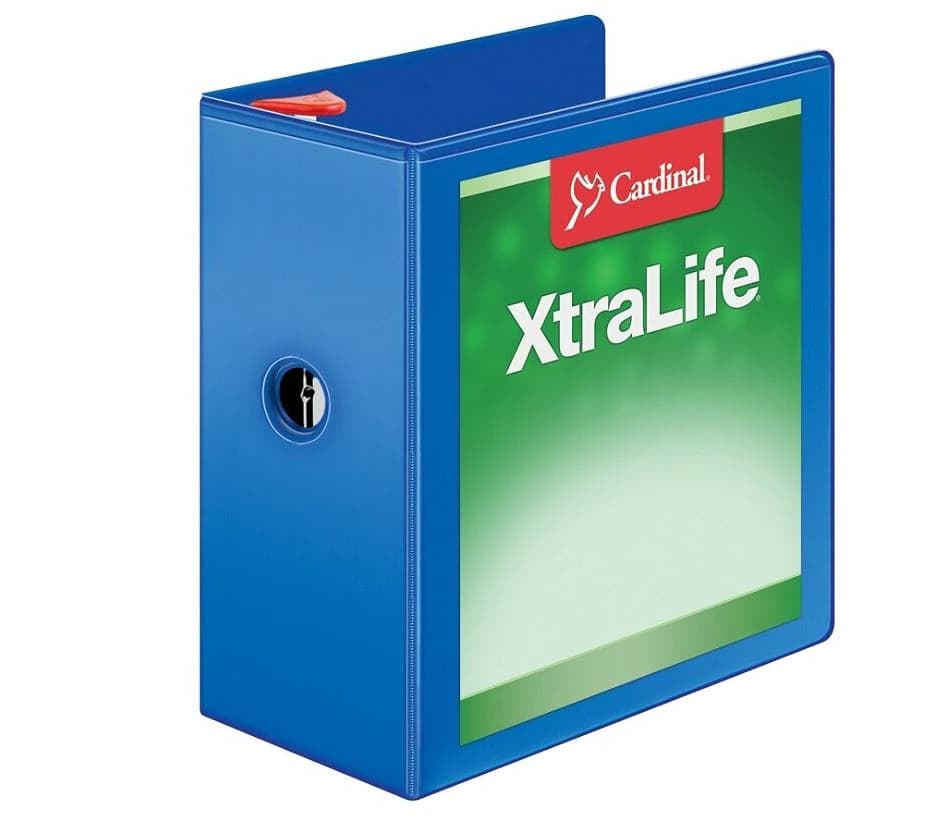 Cardinal XtraLife Locking Slant-D Ring Binder, 5" Rings, Blue, Each - Xtralife ClearVue D-Ring Binde - Image 1