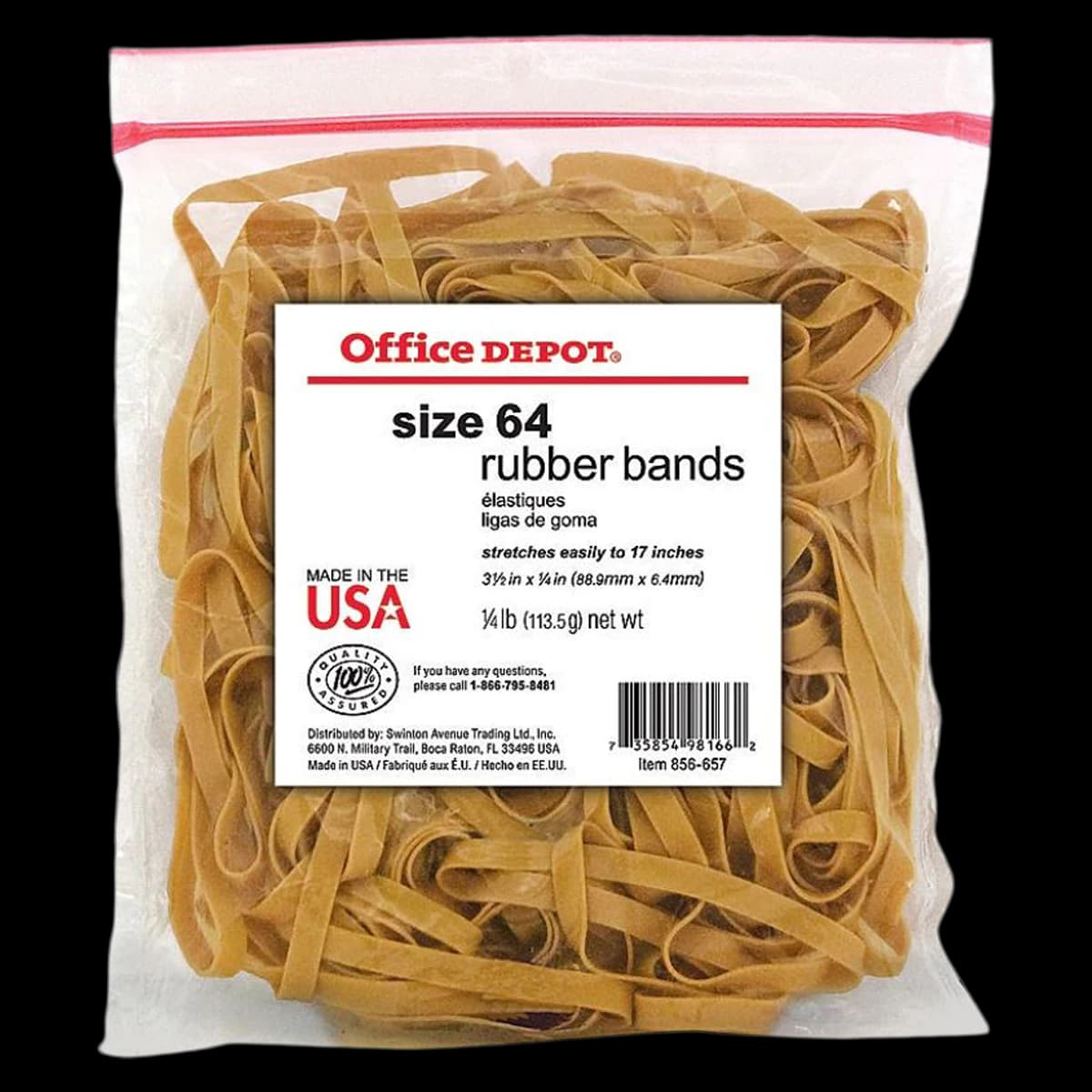 Office Depot Brand Rubber Bands #64, 3 1/2" x 1/4", 1/4 lb Bag, 110/Pack - Rubber Bands In 1/4 lb Bag #64 - Image 1