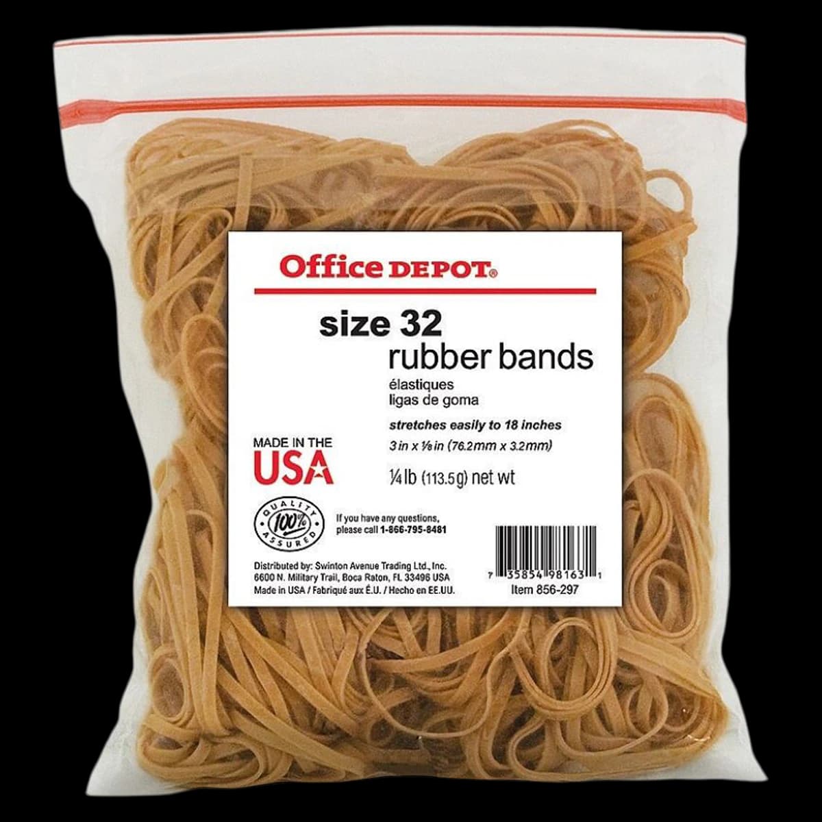 Office Depot Brand Rubber Bands #32, 3" x 1/8", 1/4 lb Bag, 237/Pack - Rubber Bands In 1/4 lb Bag #32 - Image 1