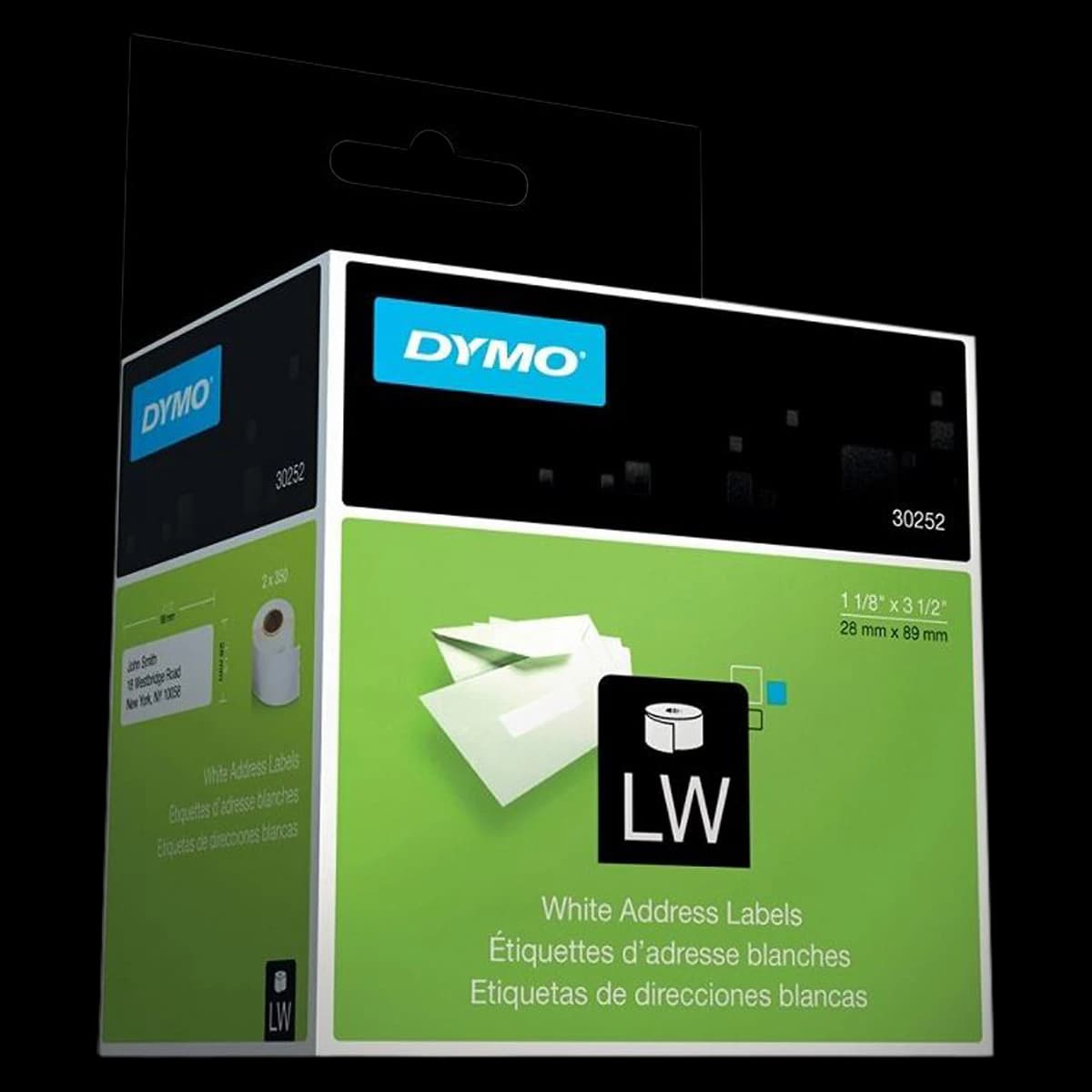 Dymo Address Labels, 1-1/8" x 3", White, 350 Labels/Roll, 2 Rolls/Box, 700/Box - Label,Address 1-1/8"x3" - Image 1