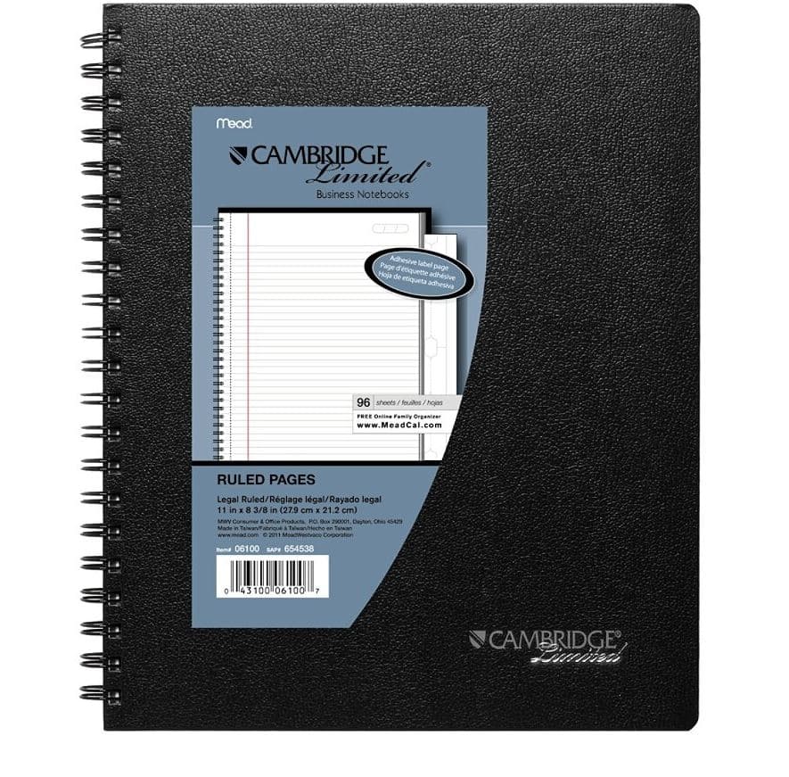 Office Depot Business Notebook, Cambridge, Legal Ruled, 8.5" x 11", 96 Sheets, Black, Each - NoteBook Bus Camb Lim - Image 1