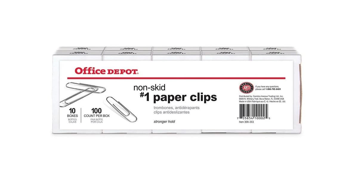 Paper Clips No. 1, Regular, Silver, Nonskid Finish, 100 Clips/Box, 10 Boxes/Package - Paper Clips No 1 - Image 1