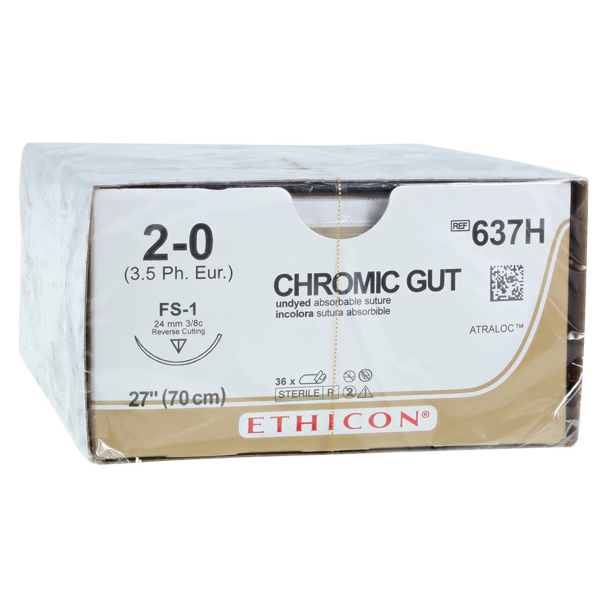 Chromic Gut Monofilament Suture, 2-0, 1x27", FS-1 Cutting Edge Reverse, 3/8 Circle Needle, 24mm, Brown, 36/Box - Suture Surg Gut Chrom Bge FS1 - Image 1
