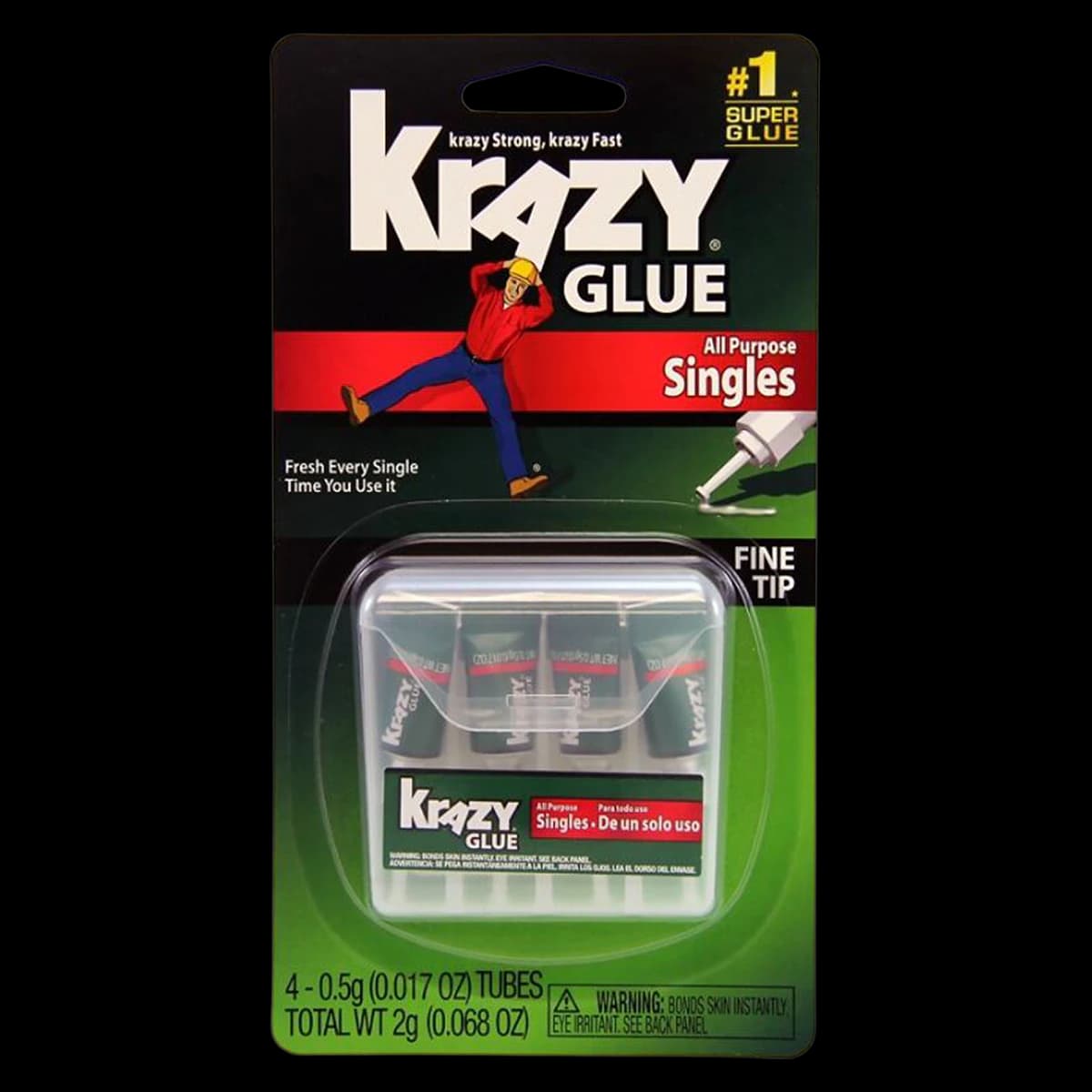 Krazy Glue All-Purpose Single-Use Clear, 0.07 oz, 4/Pack - Krazy Glue Sinlge Clip Strip - Image 1