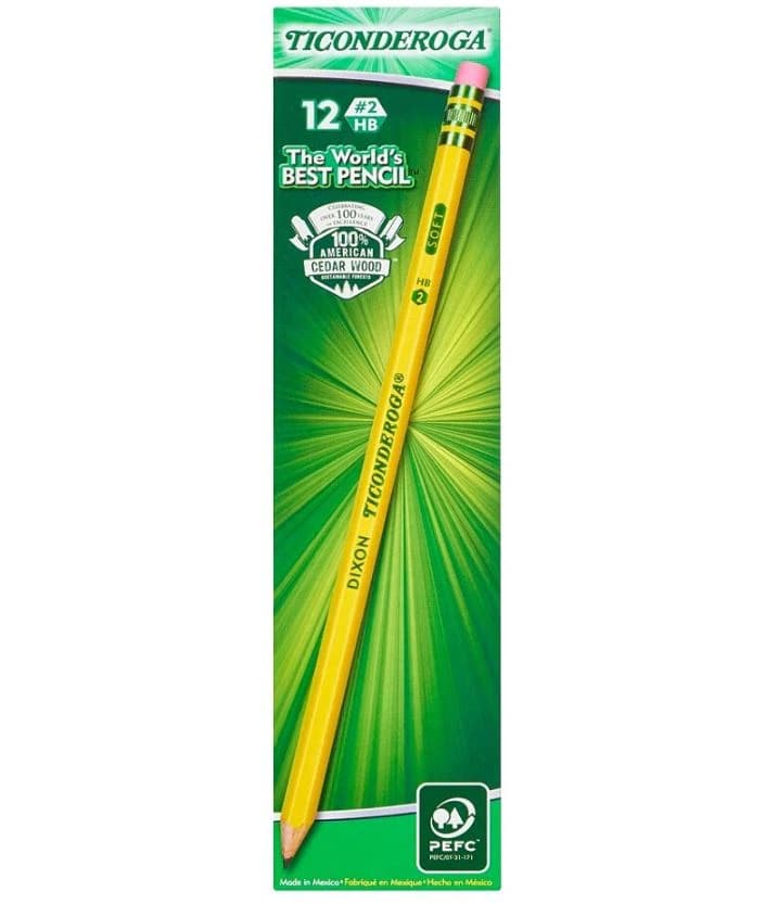 Dixon Ticonderoga Pencil Pre-Sharpened #2 Soft Lead Yellow Barrel 12/Box - Pencil Pre-Sharpnd #2 Sft Lead - Image 1
