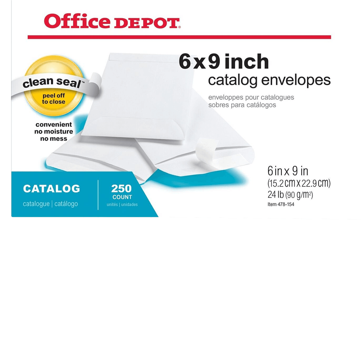 Clean-Seal Catalog Envelopes, 6 x 9 in, White, 250/Box - Clean-Seal Catalog Envelopes - Image 1