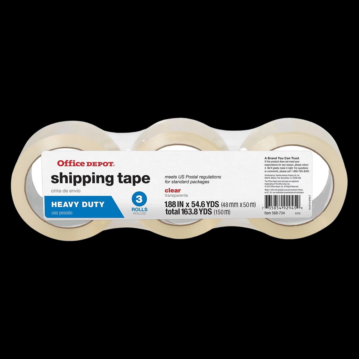 Office Depot Hot Melt Packing Tape, Heavy-Duty, Clear, 1.89 in x 54.6 Yd, 3/Pack - Hot Melt Packing Tape - Image 1