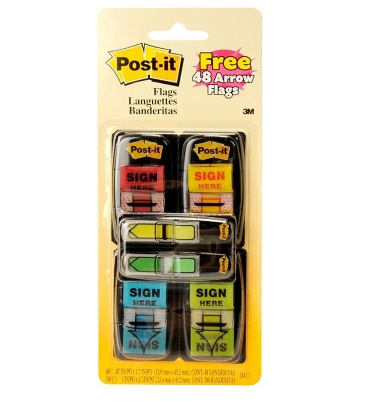 Post-it Printed Message Flags, "Sign Here", Assorted Colors, 50 Flags/Pad, 4 Pads/Pack, 5 Packs/Package - Post-it Print Mssg Flag SignHe - Image 1