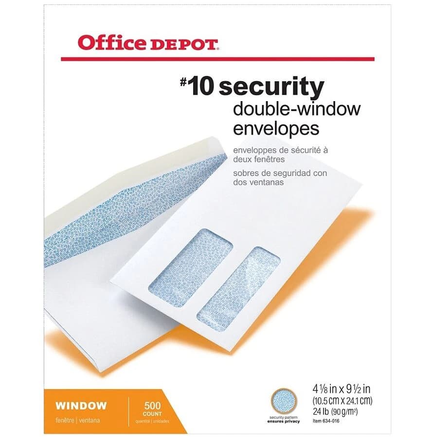 Double-Window Envelope #10 White, 4 1/8 x 9.5 in, Gummed, 500/Box - Dble-Window Env #10 White - Image 1