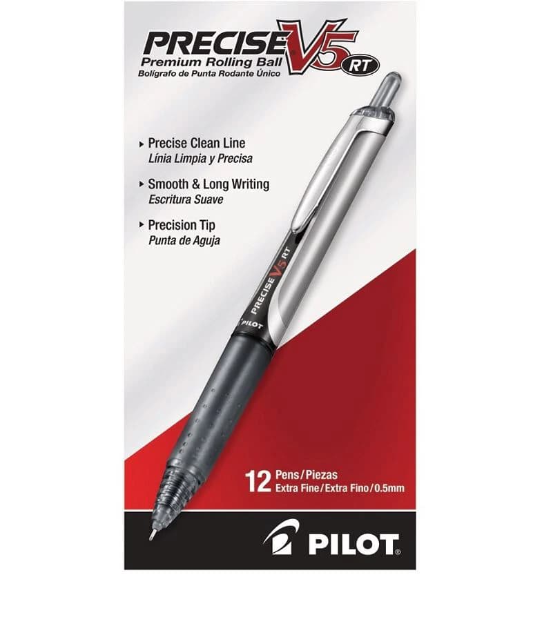 Pilot Precise V5 Rollerball Pen, Extra Fine Point, 0.5mm, Black, 12/Pack - Pen Rt Liq Rb V5 Xfine Blk - Image 1