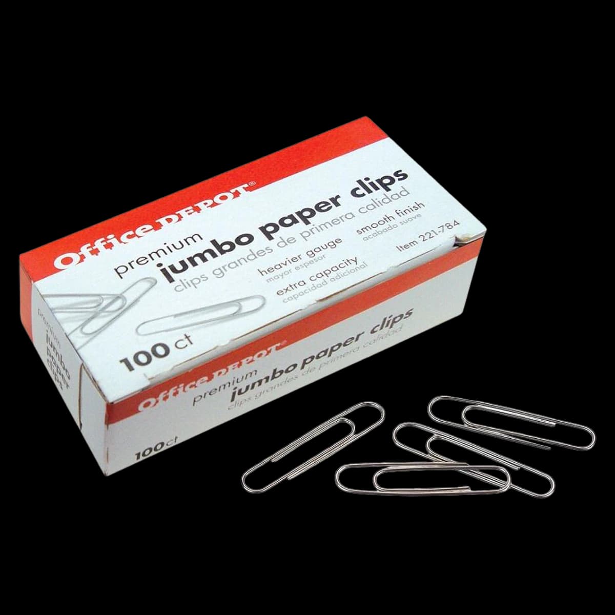 Office Depot Business Services Premium Jumbo Paper Clips, Silver, 100 Clips/Box, 5 Boxes/Pack, 01KEZKNTKPDHVZW5RMKCDRG86T - Clip Paper Jumbo Prem - Image 1
