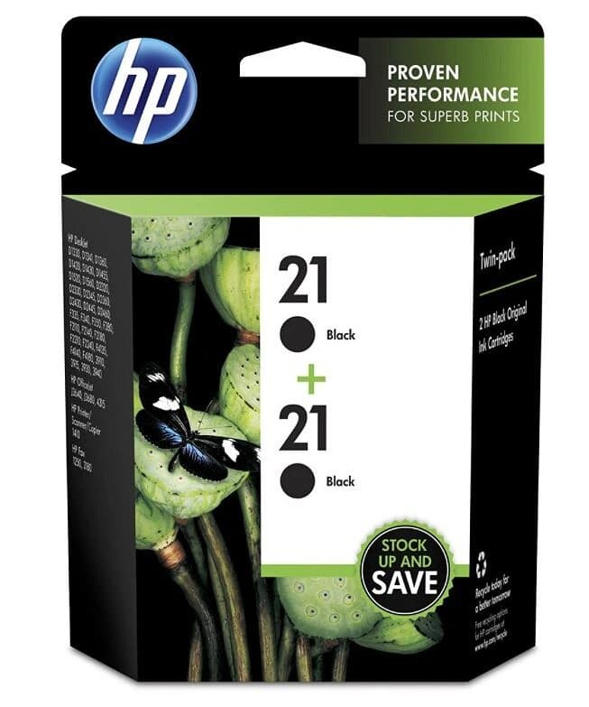 HP 21 Black Original Ink Cartridge Twin Pack (2 Cartridges, C9508FN) - Ink Hp 21 Twin Pack Black - Image 1