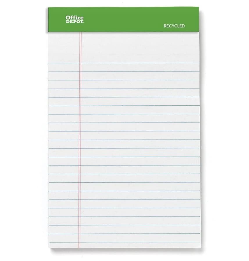 Office Depot Green Jr Perforated Writing Pad, 5" x 8", 50 Sheets, White, 6/Pack - Pad Od Green Jr 8x5 White - Image 1