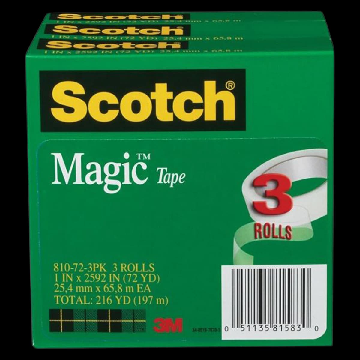Scotch Magic 810 Tape, 1 in x 216 ft, 3/Pack - Tape Magic Scotch - Image 1
