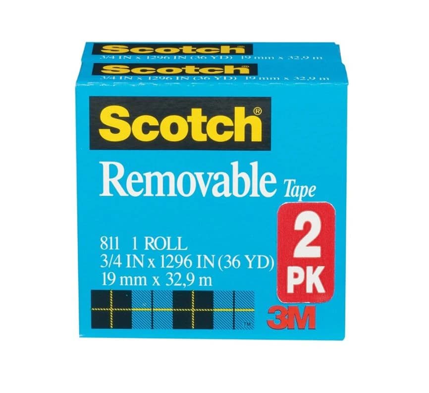 Scotch Magic 811 Removable Tape, 3/4 in x 1296 in, 1 in Core, 2/Pack - Tape Scotch Removable - Image 1