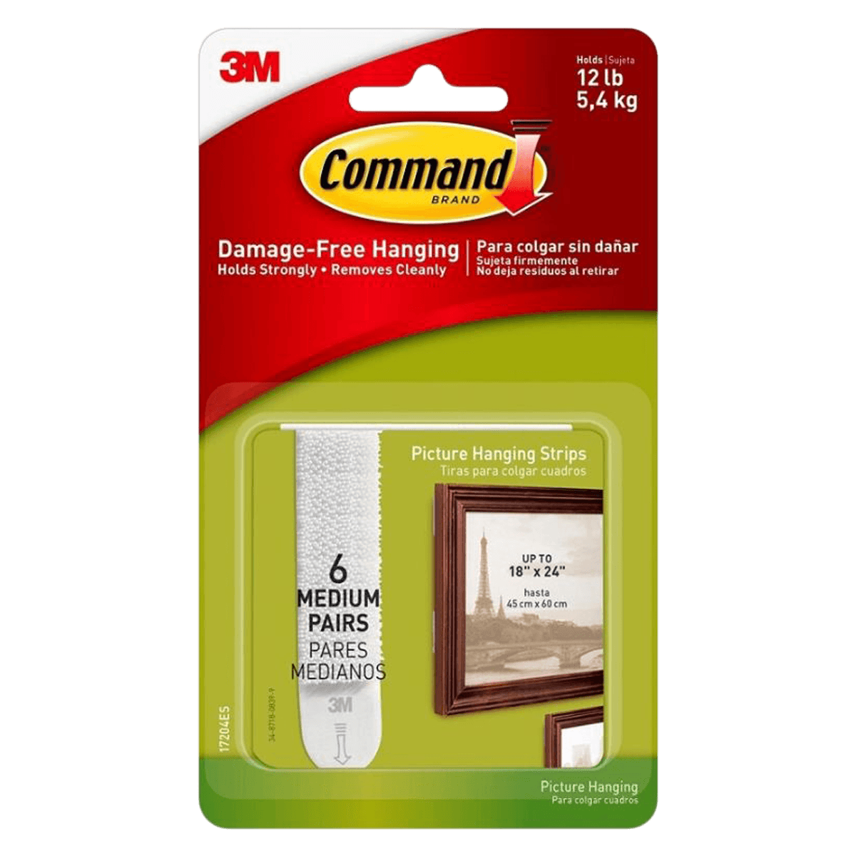 3M Command Damage-Free Picture Hanging Strips, Medium, 6/Pack, 17006 - Strips Picture Hanging Med - Image 1