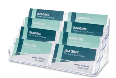 Deflect-O Business Card Holder, 8 Pockets, Clear Plastic, 3 7/8 in x 7 7/8 in x 3 5/8 in, Each - Business Card Holder - Image 1