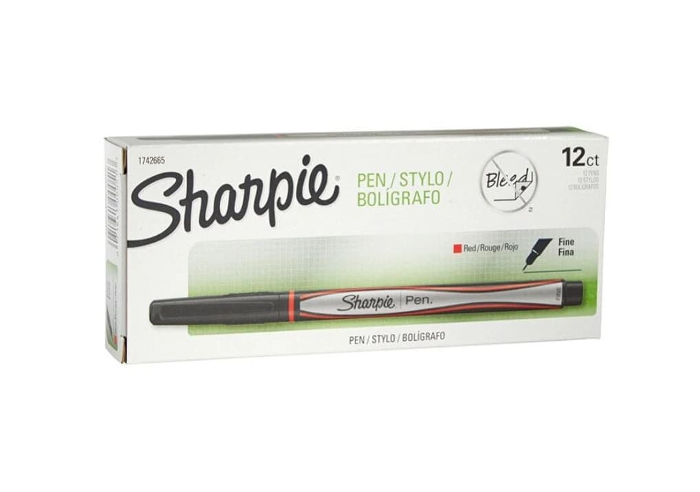 Sharpie Fine Point Pen, 0.3mm, Red Ink, Black Barrel, 12/Pack - Pen Sharpie Fine 0.3mm Red - Image 1