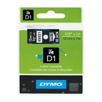 DYMO D1 Label Tape, White on Black, 0.5" x 23', 45021 - Tape Wht/Blk 1/2"X23' - Image 1